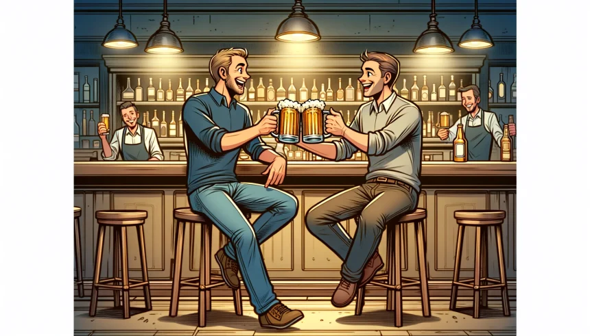 Two Dads in a Bar Sharing Beer Jokes